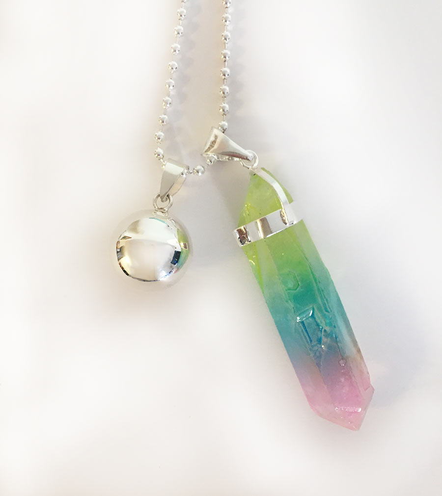 Crystal Pendant and Harmony Ball Necklace for Pregnancy, Rainbow Baby