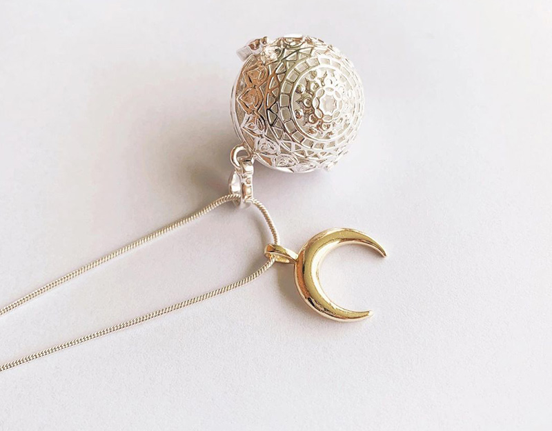 Half Moon Pendant on harmony ball necklace